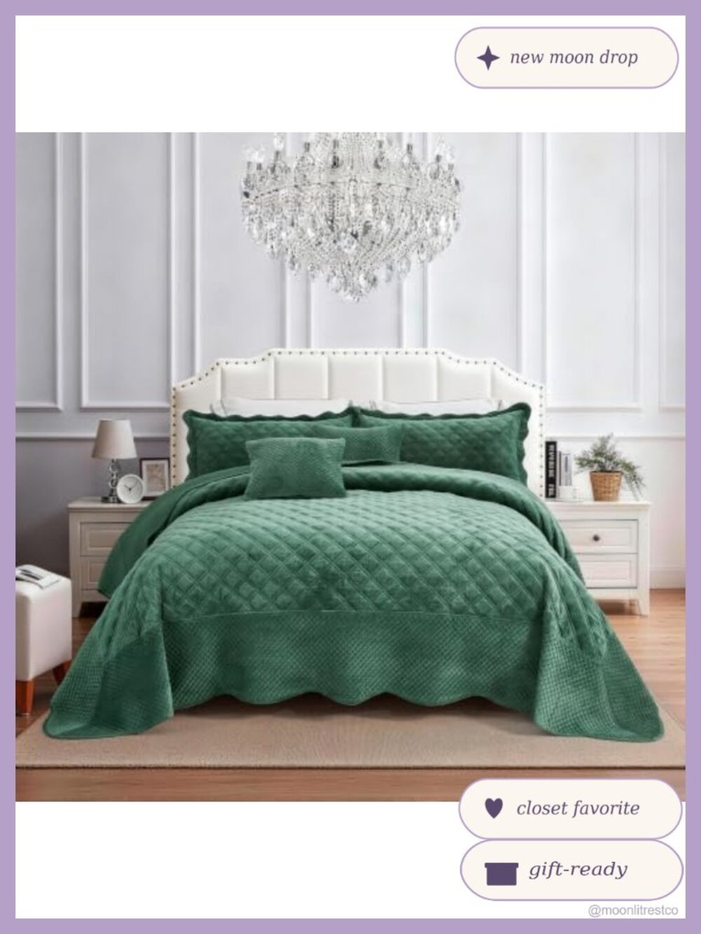Oversized King Velvet Quilted Bedspread 5-Piece Set Lightweight